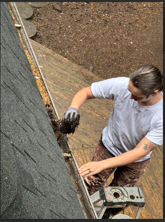 alt="Damaged roof and overflowing gutters due to neglect"